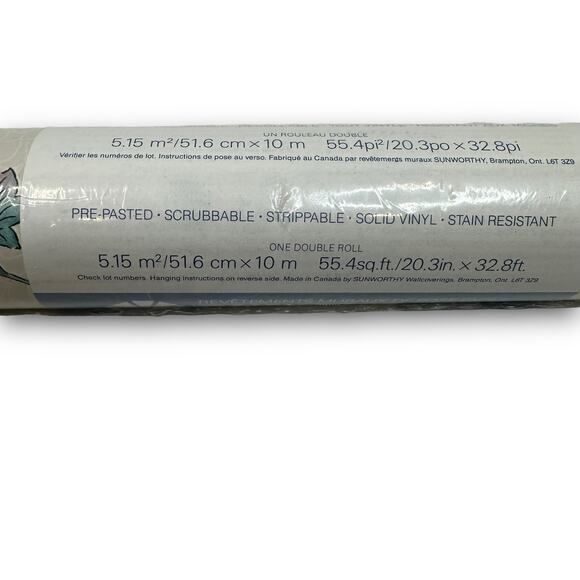 VTG 1994 Unused Sunworthy Solid Vinyl Floral Wallpaper SB352 Double Roll 55 SqFt - Picture 3 of 5